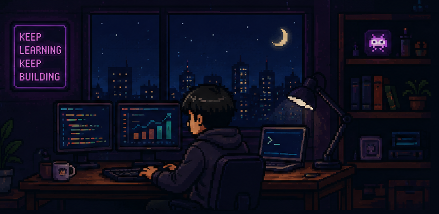 Pixel art workspace dark theme