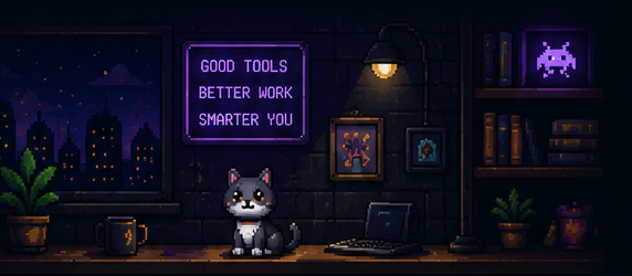 Pixel shop scene in dark mode