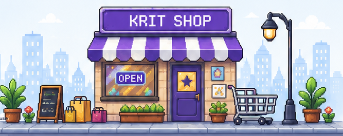 Pixel shop scene in light mode